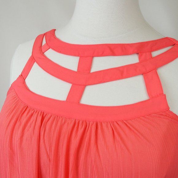 TORRID CORAL CRAPE CAGE STUDIO KNIT STRAPPY SWING TANK TOP - Picture 2 of 6